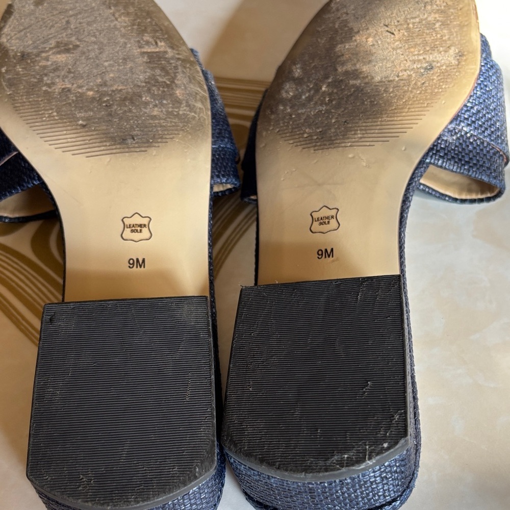 Talbots Viv Buckle Raffia Slides Indigo Blue Size 9 - Picture 5 of 6